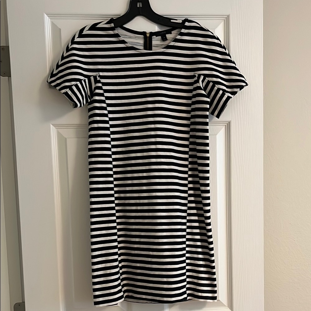 J Crew Black and White Striped Dress XS
